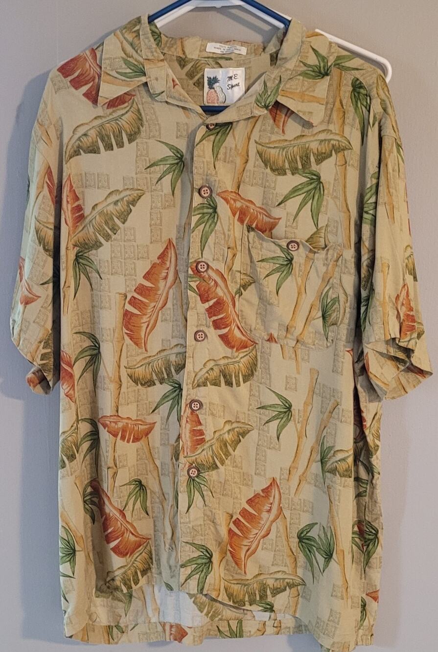 Men's button down beach theme T-shirt size XL by M.E. SPORT